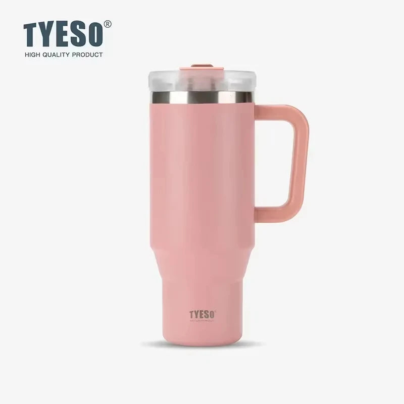 Tyeso 900ml/1200ml Big Capacity Thermal Mug Stainless Steel Insulated Water Bottle with Straw Outdoor Travel Car Tumbler
