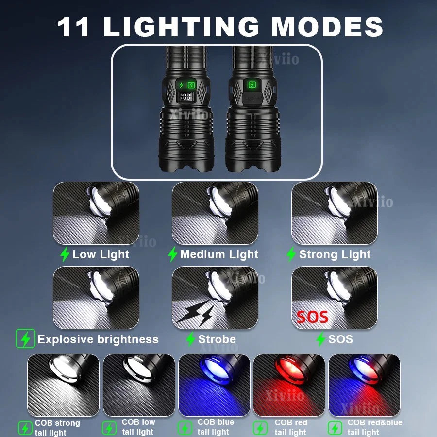 99000000LM 1500W Ultra Powerful Flashlights Rechargeable LED Tactical Torch Super Bright Lamp Outdoor Adventure Fishing Camping