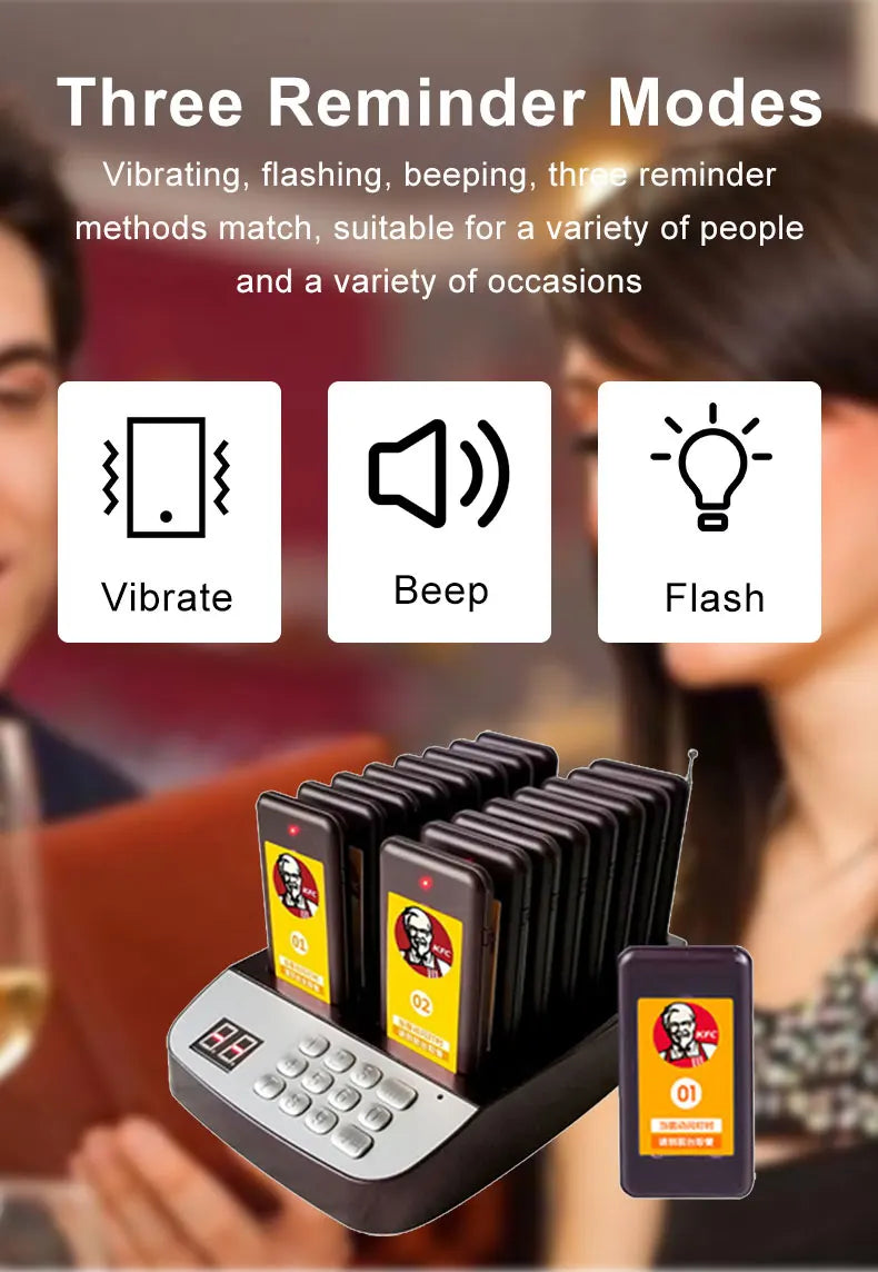 Restaurant call pager system 16 coaster buzzer wireless call free custom 20 paegrs waterproof food Cafe
