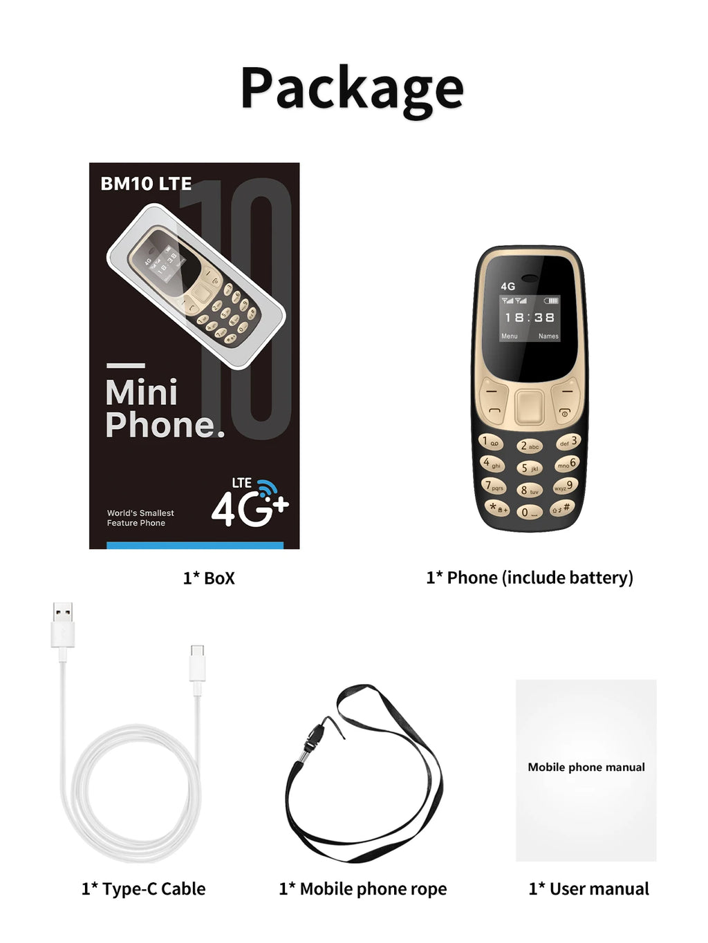 SERVO BM10 LTE 4G Mini Mobile Phone Dual SIM Standby Call Recording Speed Dial Blacklist Alarm Clock Small Feature Backup Phones