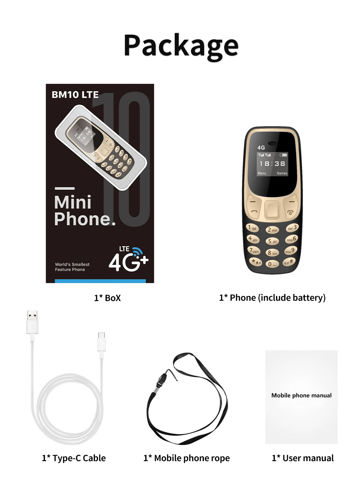 SERVO BM10 LTE 4G Mini Mobile Phone Dual SIM Standby Call Recording Speed Dial Blacklist Alarm Clock Small Feature Backup Phones