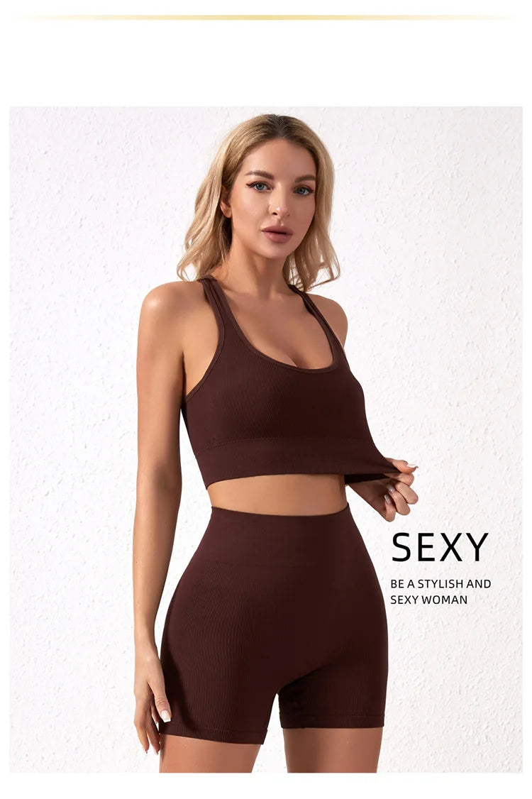 1Set Womens Underwear Set Wireless Lingerie Panties Bra Female Sexy Seamless Tank Crop Top Lady Sports Fitness Yoga Clothing Set