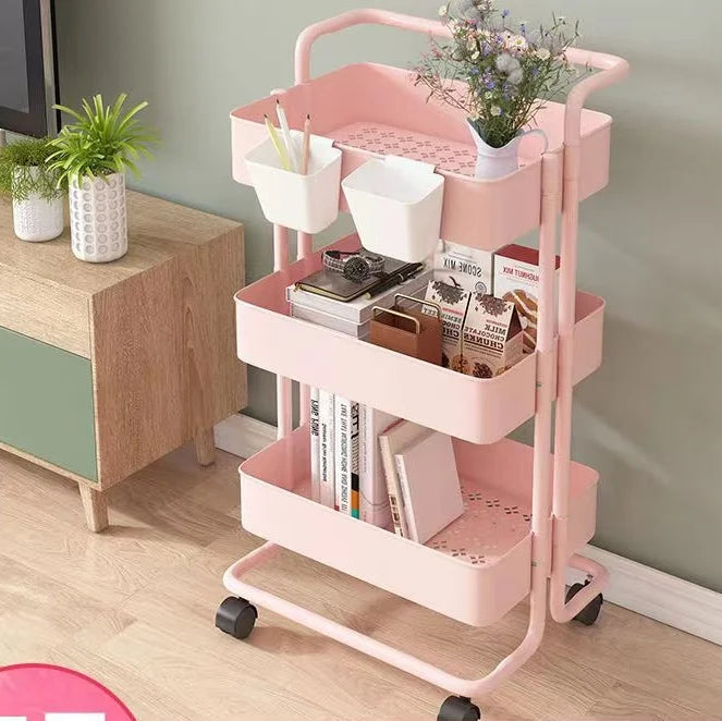 Slim Roll Basket Office Bathroom Use Food Storage Tier 3 Layer Rotating Utility Trolley Islands Mobile Kitchen Cart with Wheels