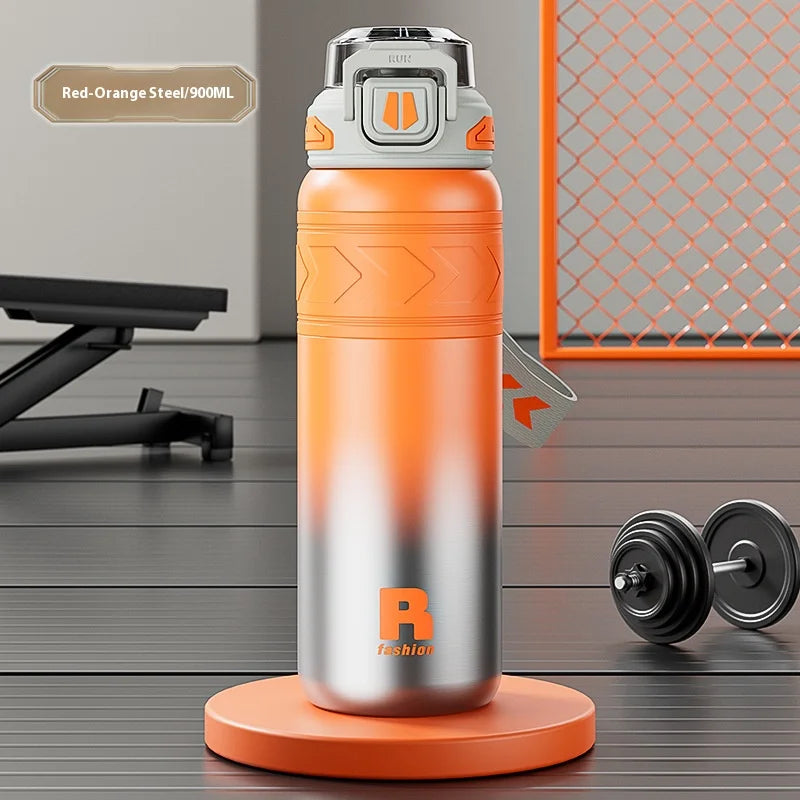 Young and Energetic Sports Straw Water Bottle  Stainless Steel Large-capacity Car Cup Student Outdoor Sports Portable Water Cup