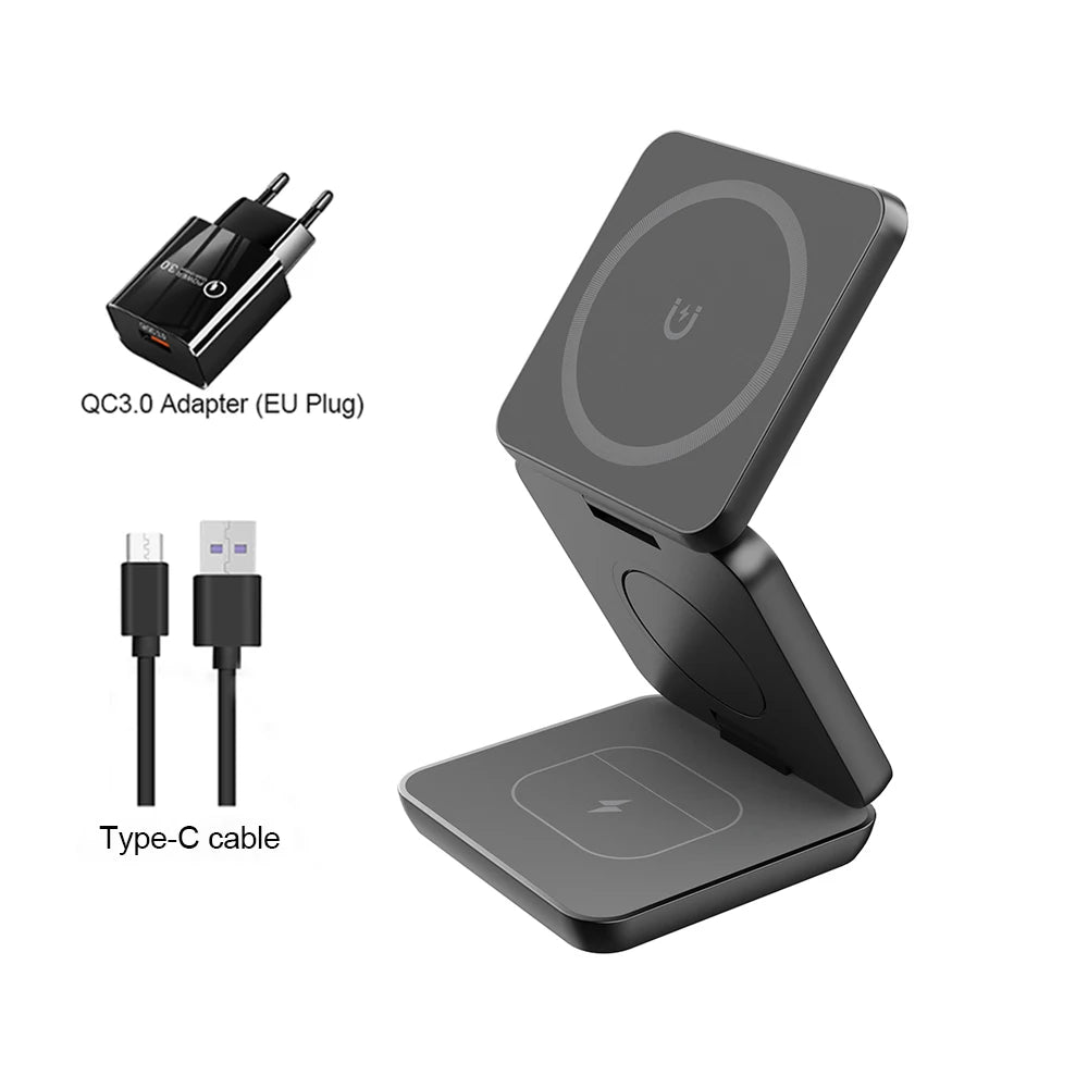 3 in 1 Magnetic Wireless Charger for iPhone Foldable Fast Wireless Charging Station for iPhone 16 15 14 13 12 Charger Stand