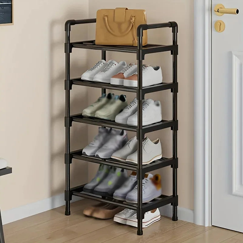 Multi-Tier Metal Shoe Rack Stackable Organizer Freestanding Black Space Saving Storage for Closet Bedroom Indoor Outdoor Use