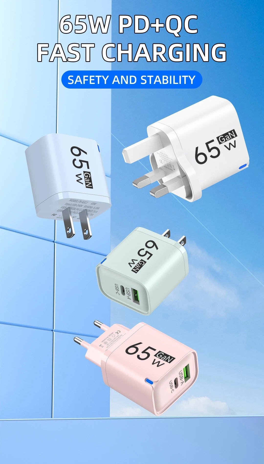 Cargador USB-C 65W Carga Rápida | Compatible iPhone, Samsung y Xiaomi