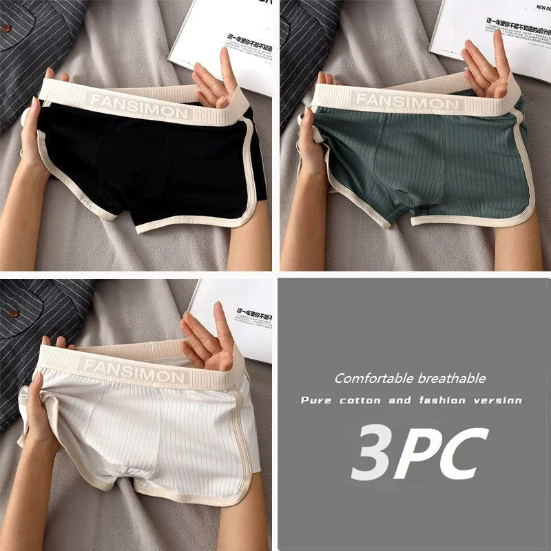 1/3PCS Solid Striped Men's Boxer Sexy Breathable Mesh U Crotch Underwear High Elastic Widen Waistband Underpants sports