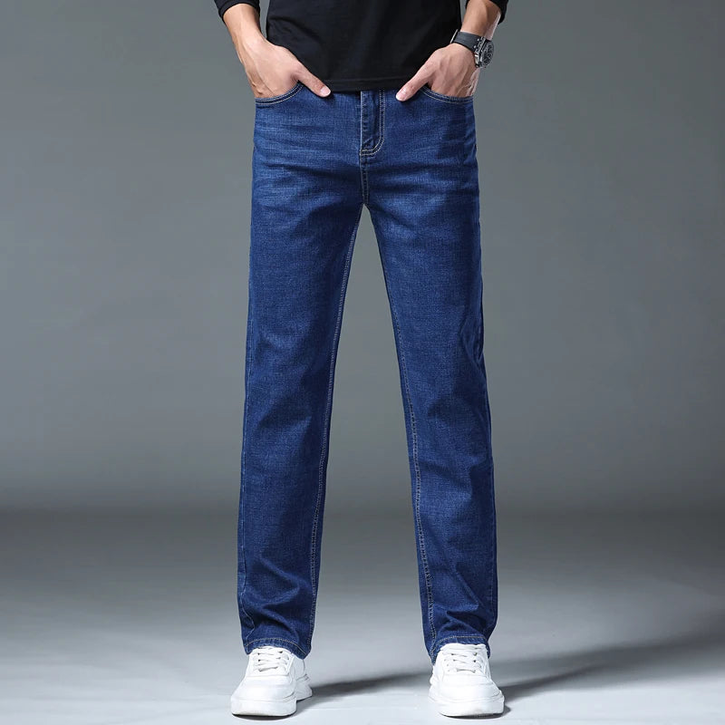 2026 Stretch Stretch Fashion Classic Blue Black Work  New Business Men's Jeans Casual StraightDenim Trousers Male Brand Clothing