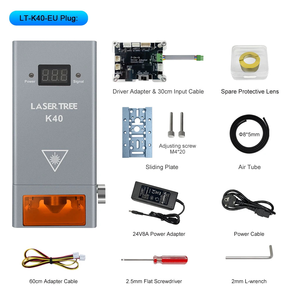 LASER TREE K40 Optical Power 40W Laser Head with Air Assist 450nm Blue Light 8 Diodes TTL Module for Engraver Cutting Wood Tools
