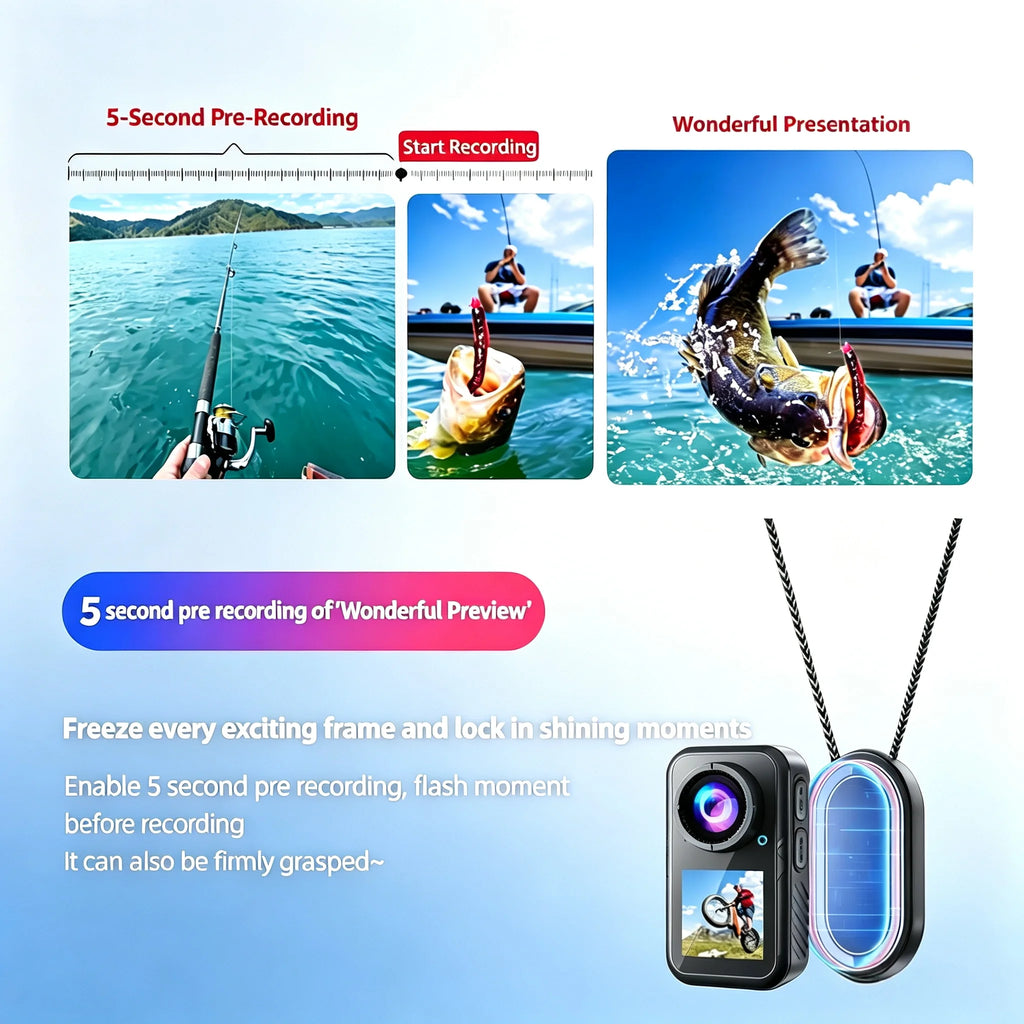 5K Mini Action Camera 4K 60FPS Anti Shake Touch Screen Waterproof Magnetic Pendant Body Cam Motorcycle Bike Outdoor Sport Record