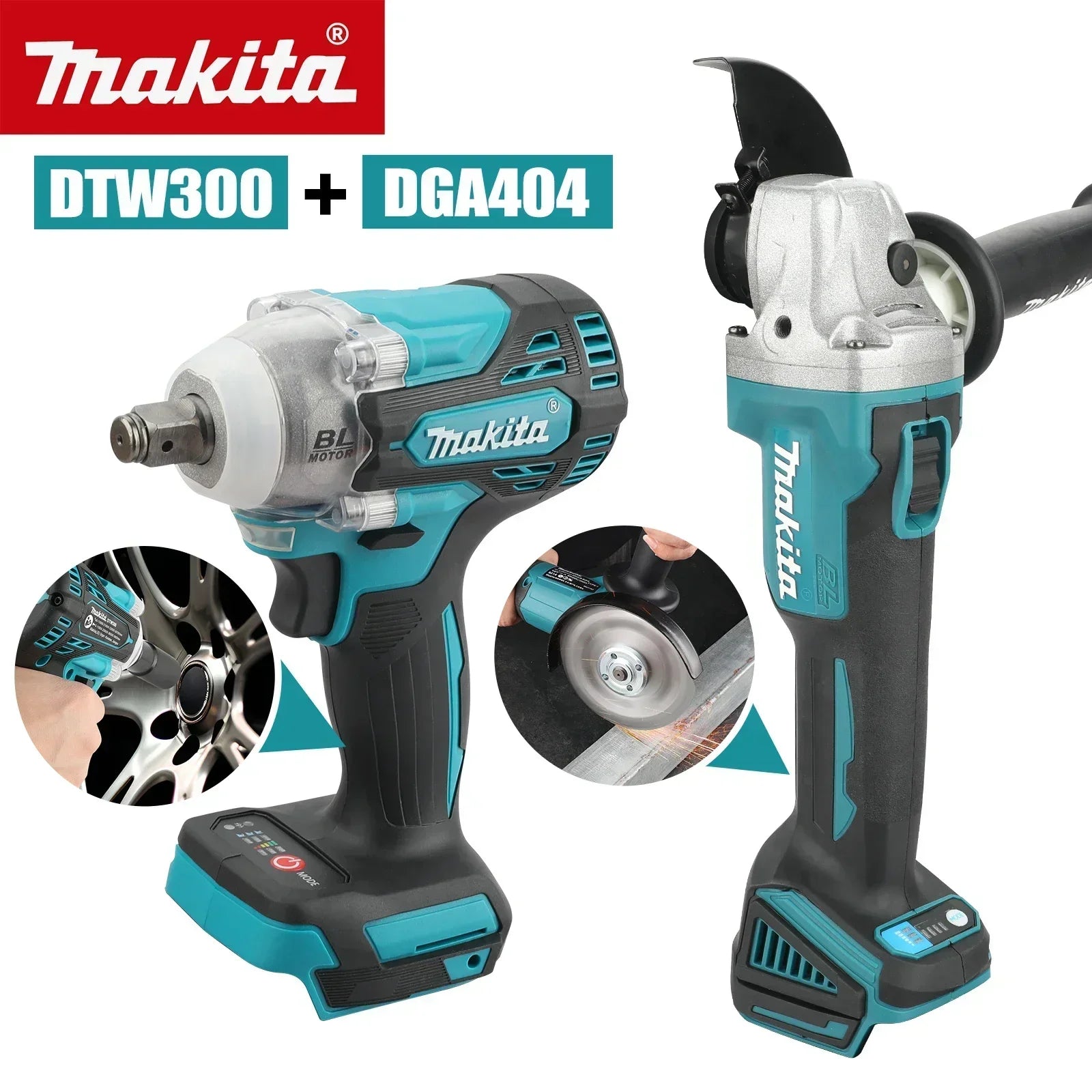 Makita DTW300 Or DGA404 Combo: 18V, 580Nm Impact Wrench (3800RPM), 680W Angle Grinder (125mm Wheel) - Multi-Tool Kit for Repairs