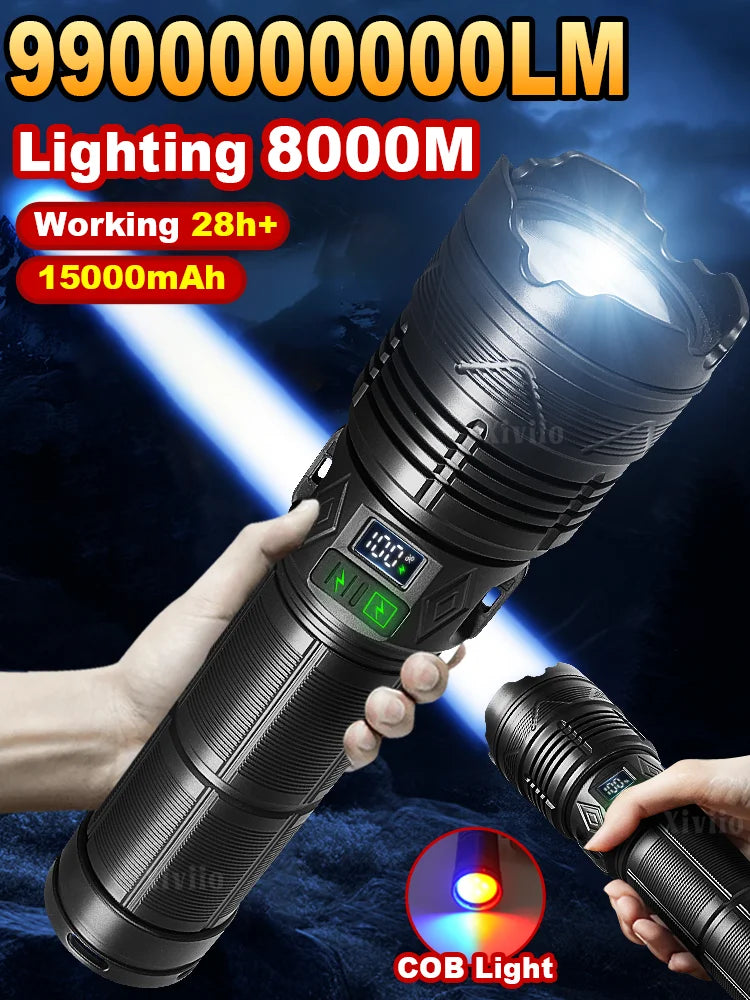 99000000LM 1500W Ultra Powerful Flashlights Rechargeable LED Tactical Torch Super Bright Lamp Outdoor Adventure Fishing Camping