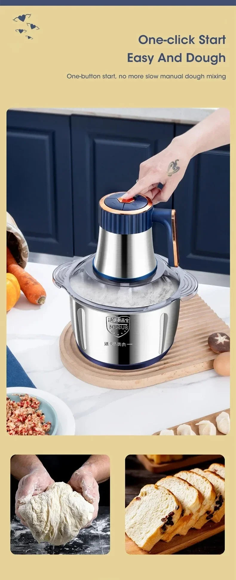 Electric Meat Grinder 5L Stainless Steel Meat Mincer Vegetables Blender, 500W Household Stuffing and Food Processor 5 Speeds