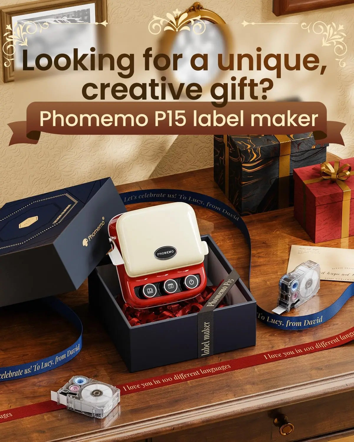 Phomemo P15 - Impresora de Etiquetas Bluetooth Portátil con Cinta Personalizada