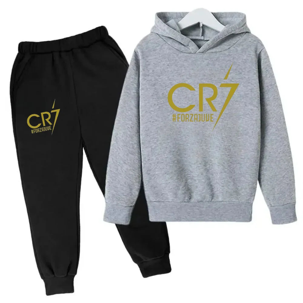 Ronaldo CR7 Print Football Idol Clothing Children Hoodie 2pcs Set Pants Suit Kids Boys Tracksuit Girls Clothing Sport Tracksuits