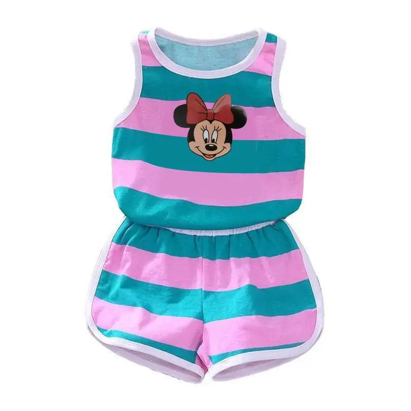 2026 Summer Baby Kids Clothes Sets Cut Striped Cartoon Printed Girls and Boys Vest and Shorts 2 Pieces Sets Children's Outfits