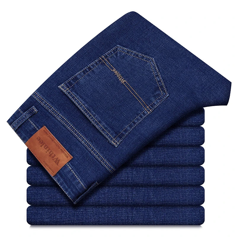 2026 Stretch Stretch Fashion Classic Blue Black Work  New Business Men's Jeans Casual StraightDenim Trousers Male Brand Clothing