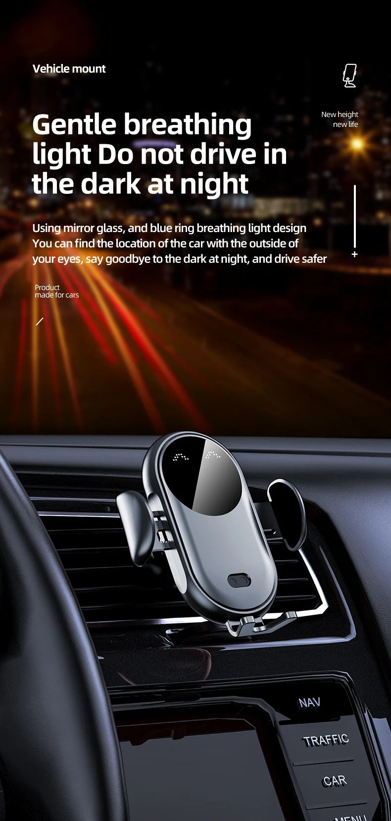 Wireless Charger Car Mount for Air Vent Mount Car Phone Holder Rotating Intelligent Infrared Fast Wireless Charging Charger
