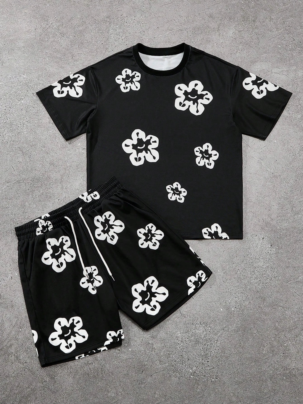 Set 2 Piezas Hombre - Remera y Short Floral Blanco y Negro