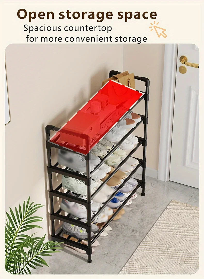 Multi-Tier Metal Shoe Rack Stackable Organizer Freestanding Black Space Saving Storage for Closet Bedroom Indoor Outdoor Use