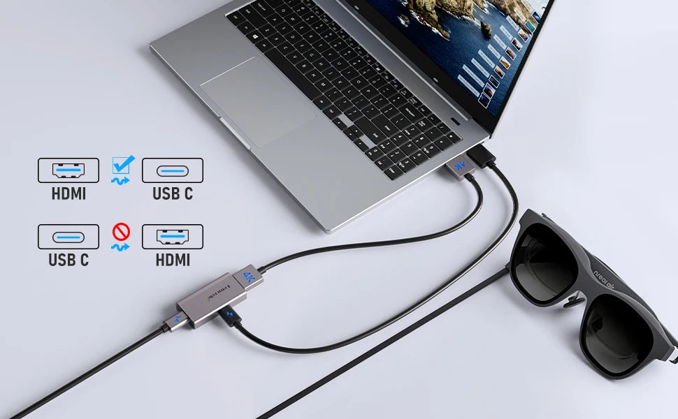 Lemorele 4K AR Glasses Adapter HDMI to Type-C AR Glasses Charging Converter USB-C Video Adapter for Xreal Airs Rokid Switch