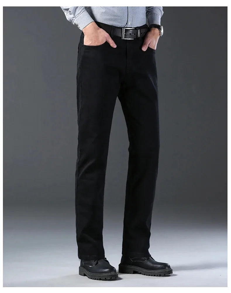 2026 Summer Spring New Men's Pure Black Slim Jeans Elastic Straight Pants BusinessLeisure Korean Vintage Denim Pants Male