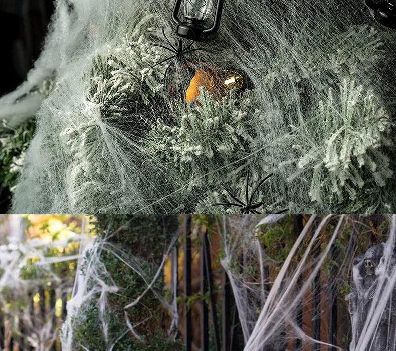 Halloween Decoration White Spider Web Artificial Stretchy Cobweb for Halloween Scary Home Party Scene Props Haunted House Decor