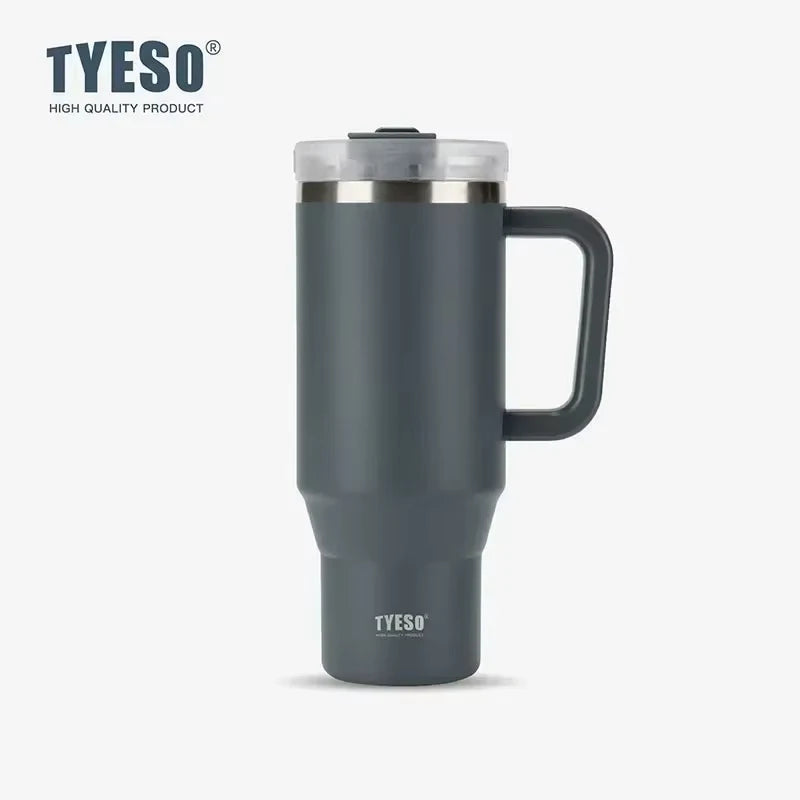 Tyeso 900ml/1200ml Big Capacity Thermal Mug Stainless Steel Insulated Water Bottle with Straw Outdoor Travel Car Tumbler