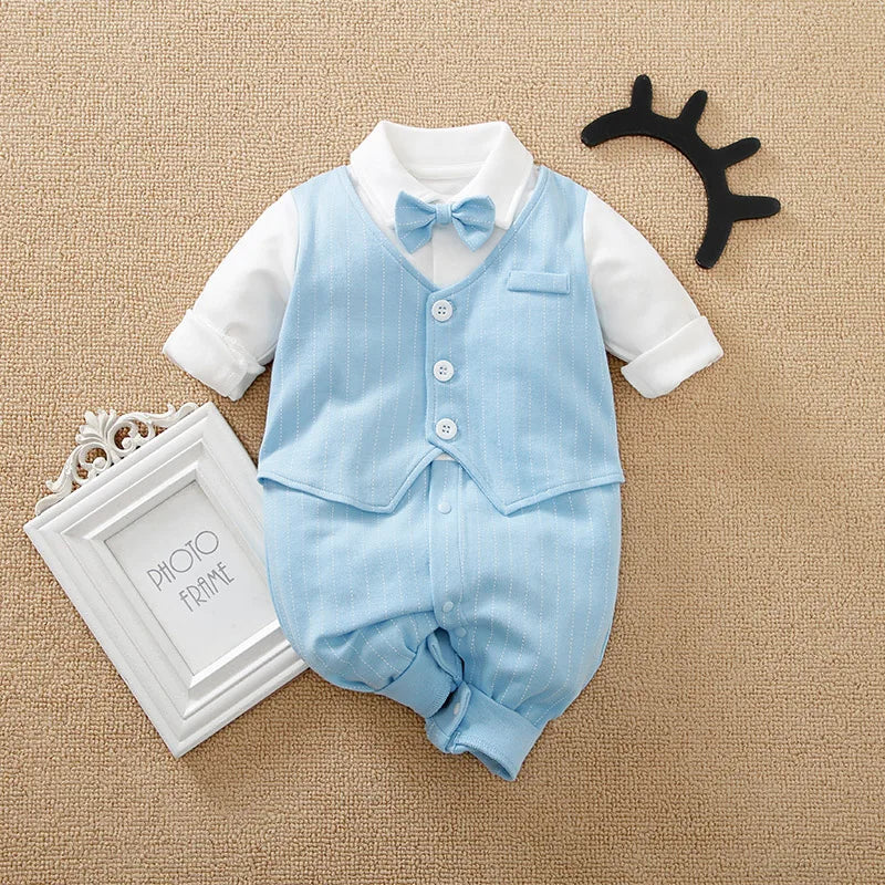 0-18 Baby Bodysuit Gentleman Style Handsome Formal Cotton Comfortable Soft Boys And Girls Summer Short Sleeved Newborn Clothes