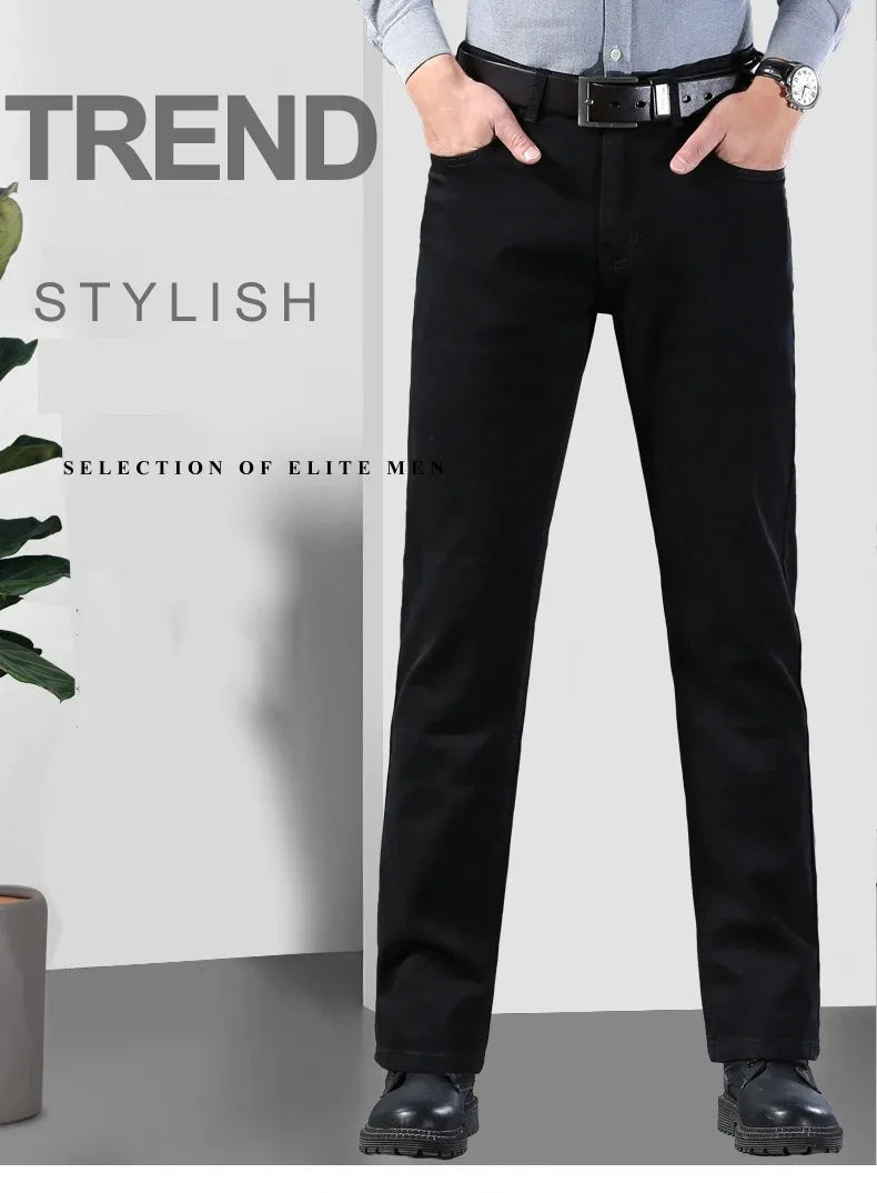 2026 Summer Spring New Men's Pure Black Slim Jeans Elastic Straight Pants BusinessLeisure Korean Vintage Denim Pants Male