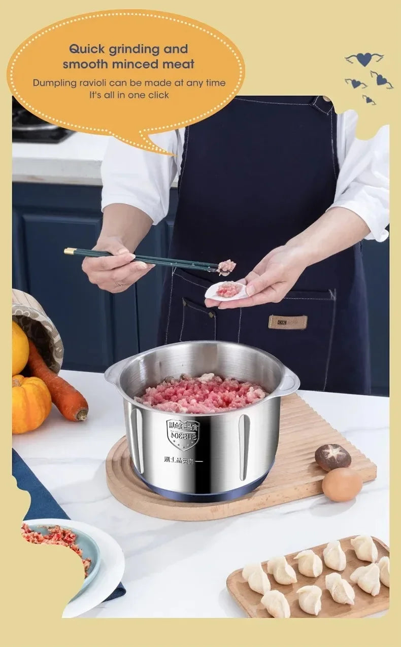 Electric Meat Grinder 5L Stainless Steel Meat Mincer Vegetables Blender, 500W Household Stuffing and Food Processor 5 Speeds