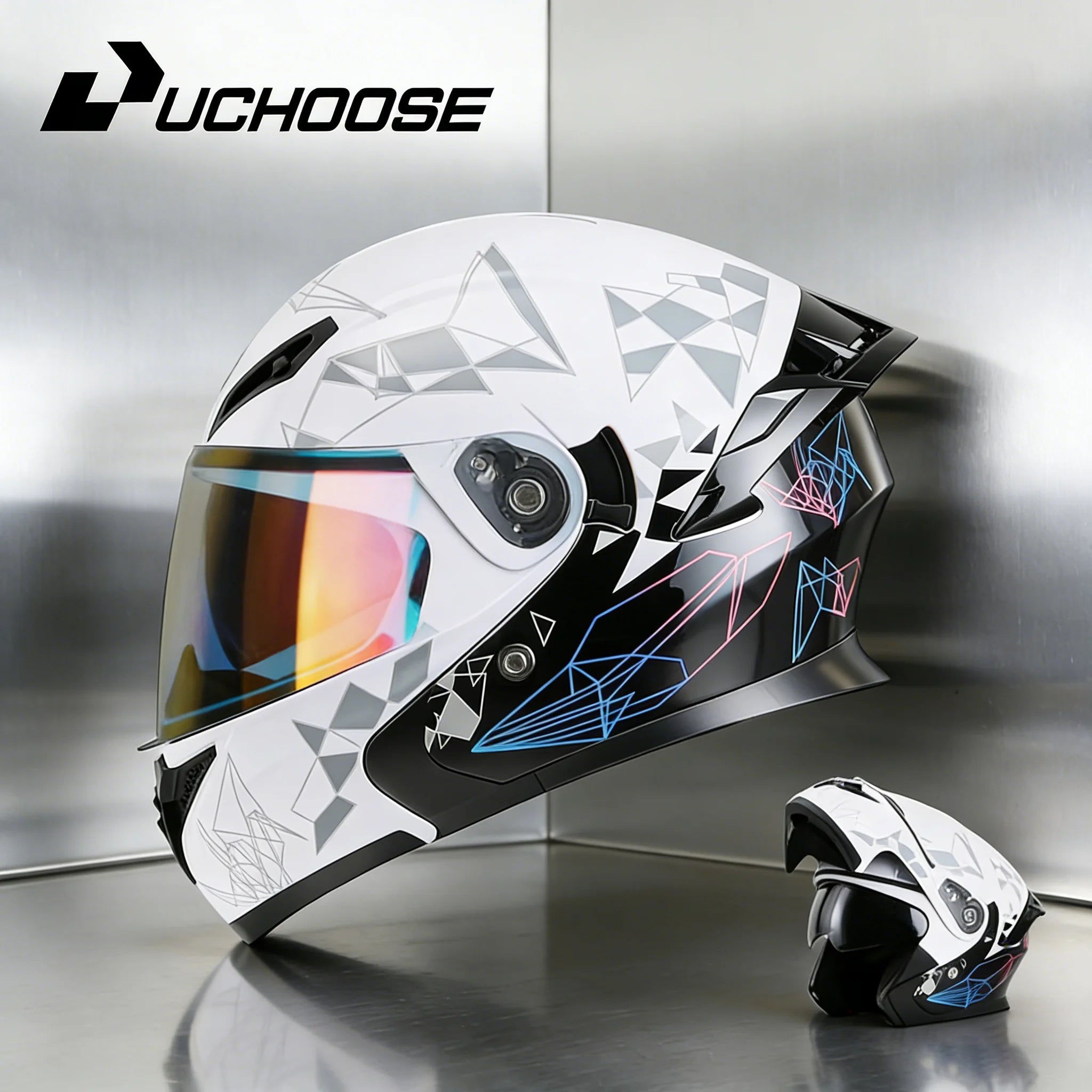 NEW DOT Uchoose Approved Helmets Crash Motorbike Protective Gear Men Women Flip Up Helmet Motorcycle Visor Double Sun