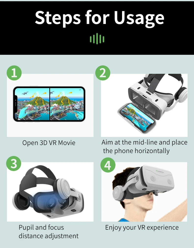 Virtual Reality VR Glasses 3D Headset Devices Viar Helmet Goggles Lenses Smart For Smartphones Phone Mobile Realidade Headphone