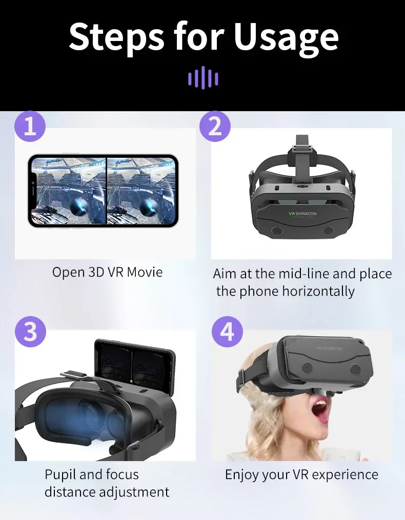 Shinecon Viar 3D VR Glasses Virtual Reality Device Helmet Lenses Headset Goggle Smart For Smartphone Cell Phone Mobile Realidade