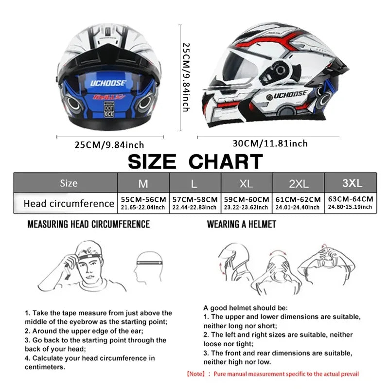 NEW DOT Uchoose Approved Helmets Crash Motorbike Protective Gear Men Women Flip Up Helmet Motorcycle Visor Double Sun
