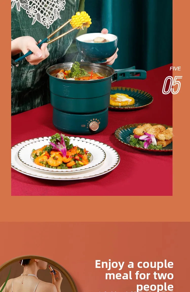 Electric Cooking Pot Foldable Hotpot Portable Multicooker Split Type Rice Cooker Electric Frying Pan Home Travel 1.6L