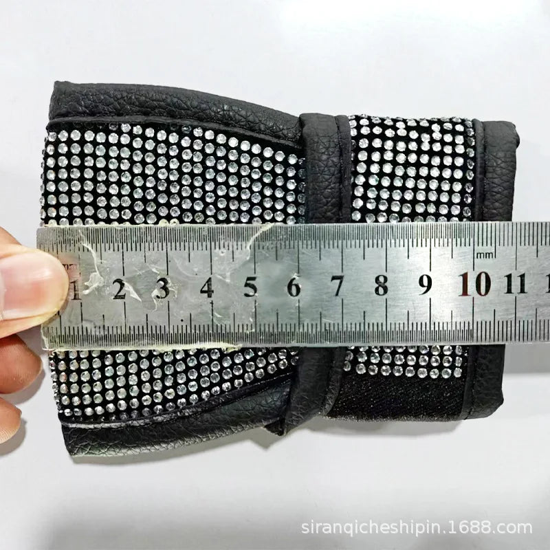 38cm Bling Car Accessories Set For Women Rhinestones Steering Wheel Cover Safety Belt Covers Gear Shift Cover Diamond Cup Pads