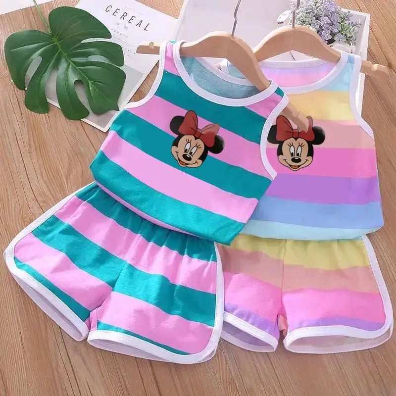 2026 Summer Baby Kids Clothes Sets Cut Striped Cartoon Printed Girls and Boys Vest and Shorts 2 Pieces Sets Children's Outfits