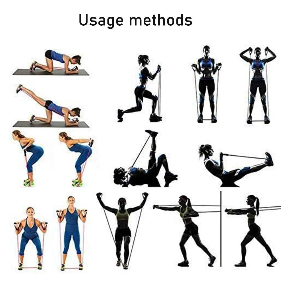 11Pcs Elastic Band Pull Rope Resistance Bands Set Expander Tubes Rubber Stretch Training Physical Therapy Gyms Workout 100LB