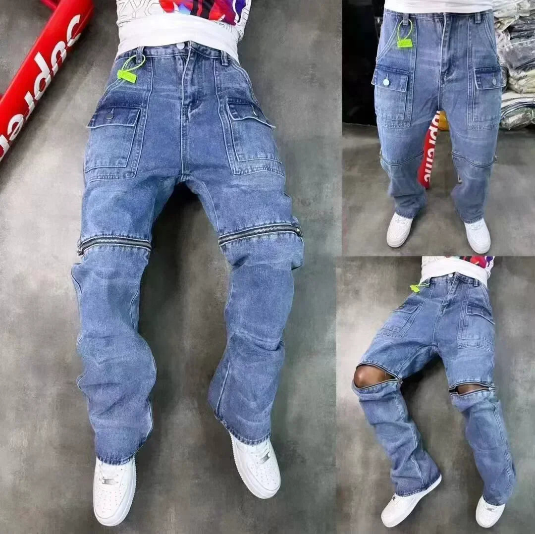 2025 Vintage Men's Jeans Distressed Vibe Bell Bottoms Clean Fit Woodworking Workwear Denim Pants for Outdoor Trade