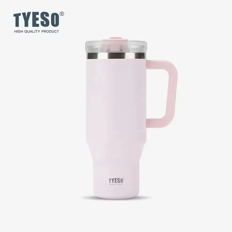 Tyeso 900ml/1200ml Big Capacity Thermal Mug Stainless Steel Insulated Water Bottle with Straw Outdoor Travel Car Tumbler
