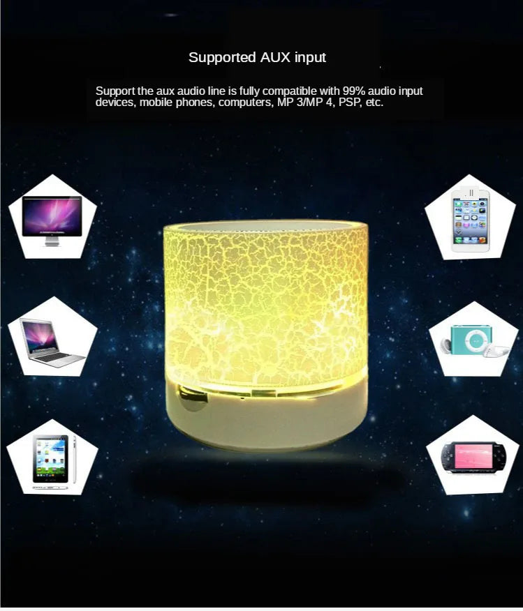 New Mini Portable Car Audio A9 Dazzling Crack LED Wireless Bluetooth Subwoofer Speaker TF Card