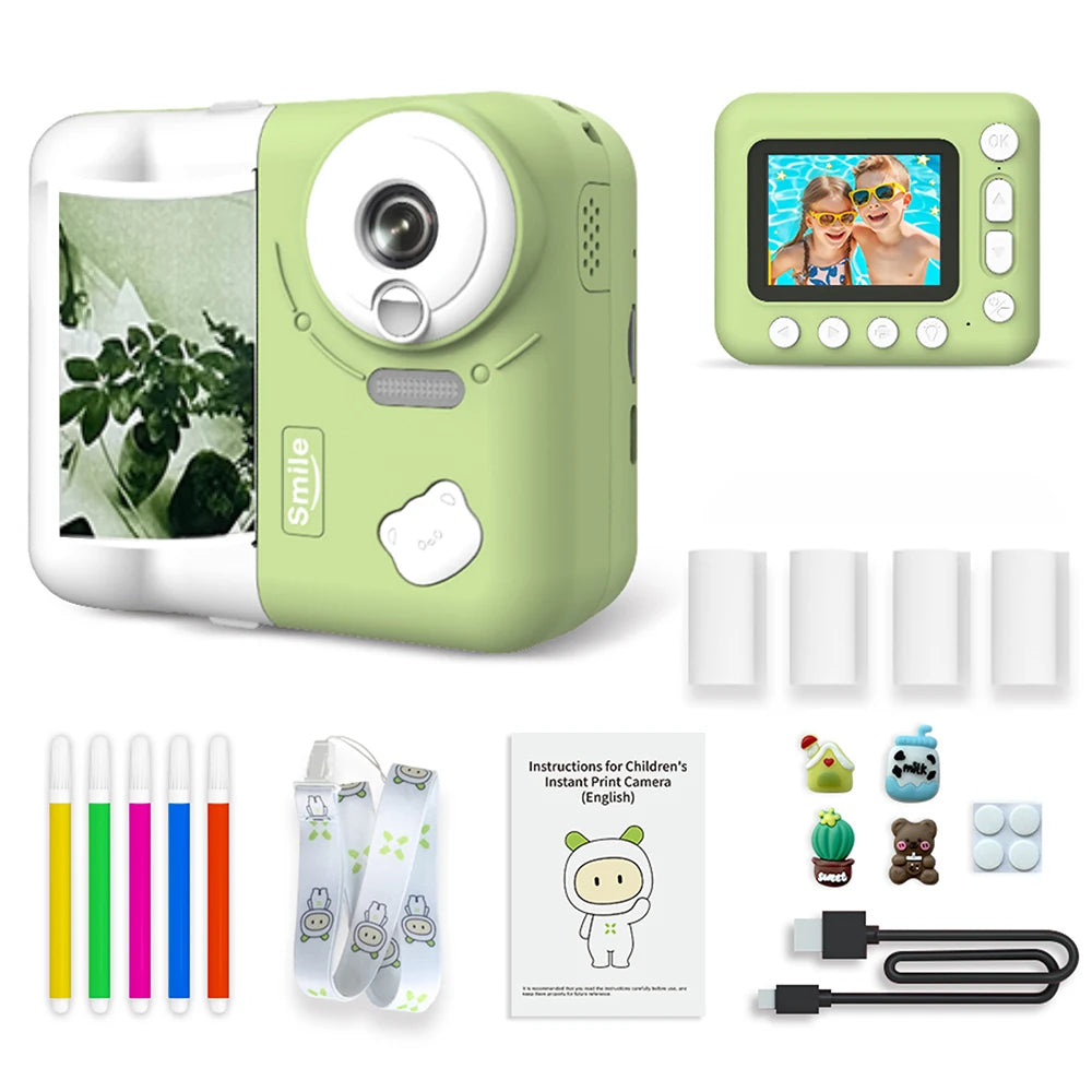 9IMOD Kids Camera Instant Print Camera 2.4 inch 1080P Children Digital Photo Video 10X Zoom 32GB TF Card with Bluetooth Printing