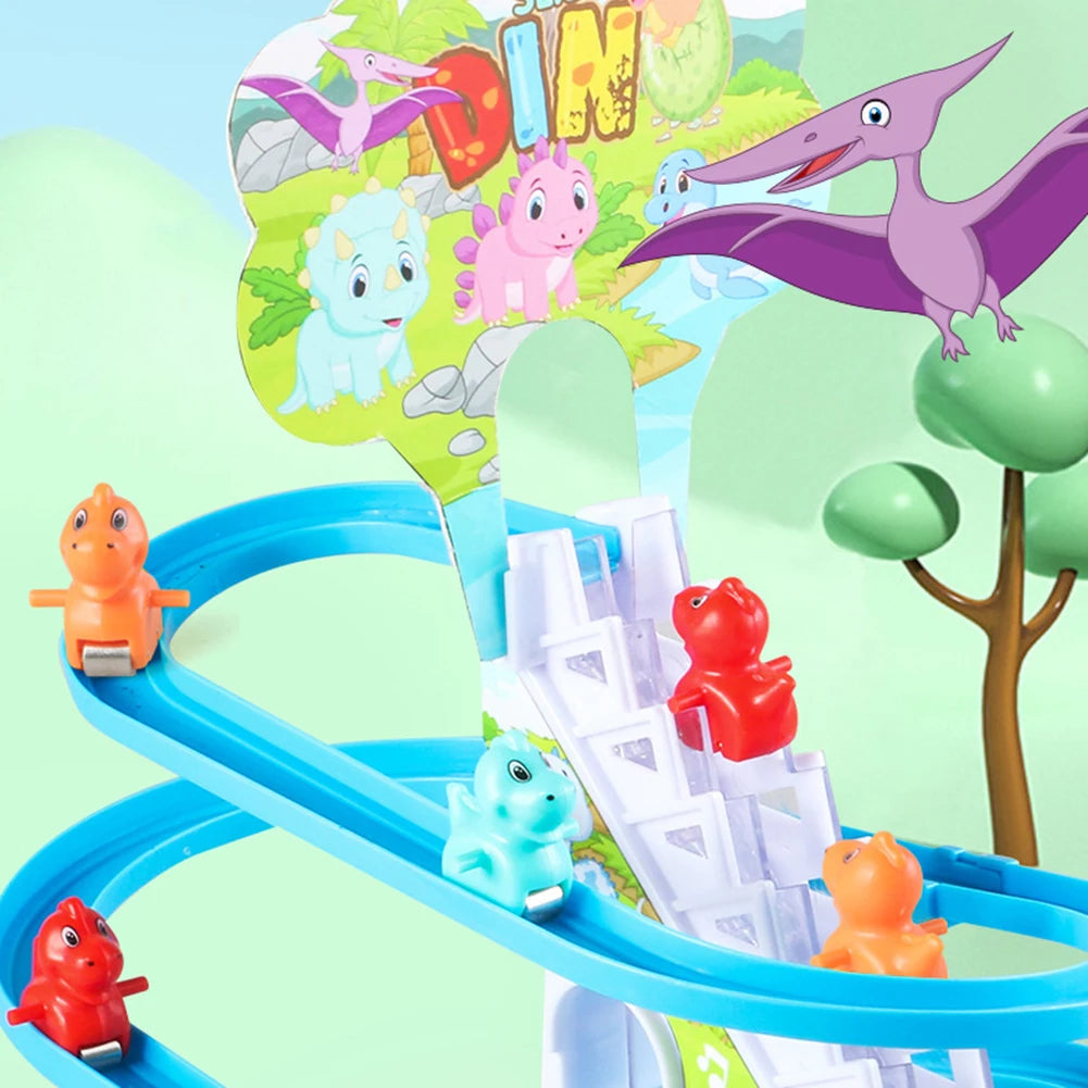 Assembly Design Animals Stair Climbing Toy Electric Track Slide Toys Early Education Electric Dinosaur Stair Toy for Boys Girls