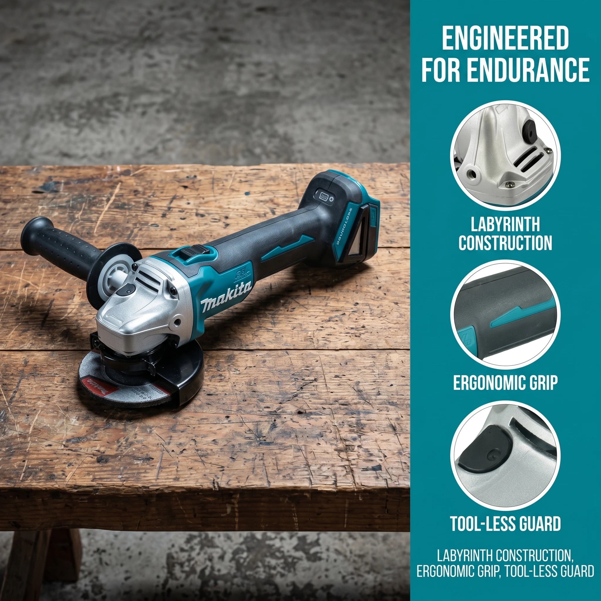 Makita DGA404 18V 6.0Ah 125mm Brushless Lithium Battery Angle Grinder Rechargeable Cutting Machine Multi-functional All-in-one B