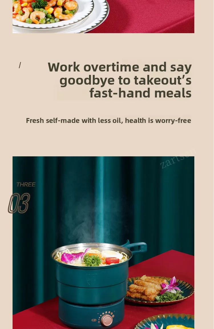Electric Cooking Pot Foldable Hotpot Portable Multicooker Split Type Rice Cooker Electric Frying Pan Home Travel 1.6L