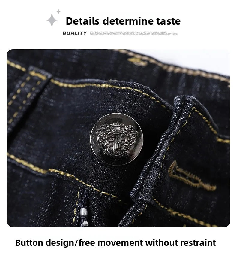 2026 Stretch Stretch Fashion Classic Blue Black Work  New Business Men's Jeans Casual StraightDenim Trousers Male Brand Clothing