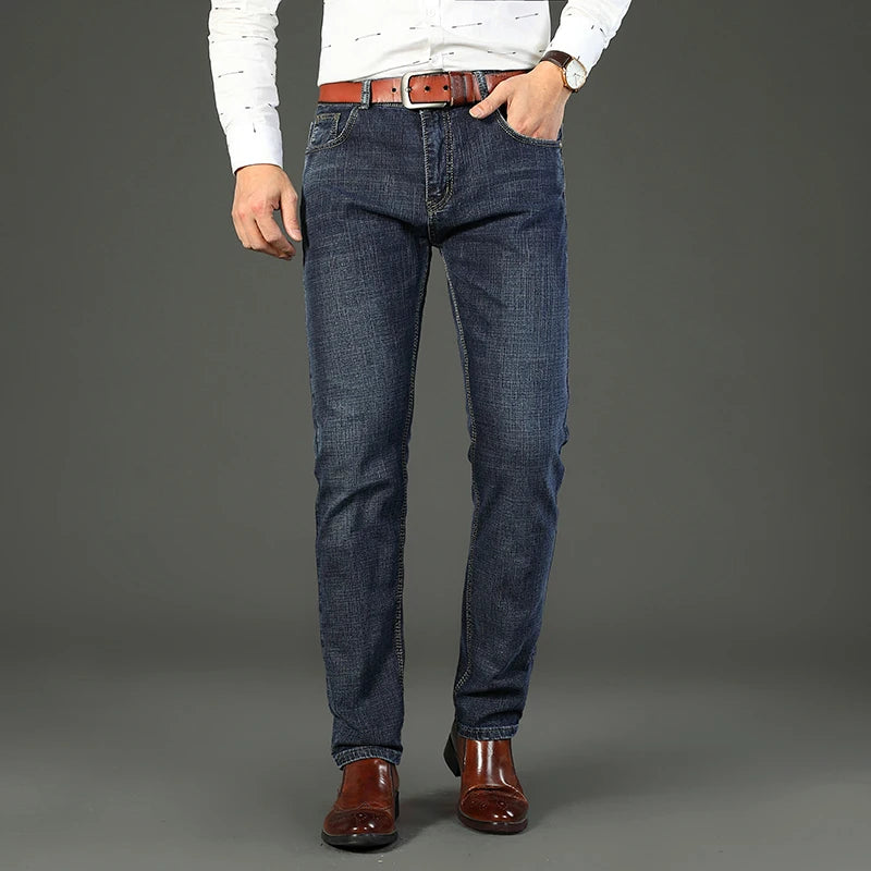 2026  Straight Regular Blue Slim Fit  Stretch Denim Trousers Spring Autumn Men Classic Jeans Business Fashion Men's Smart Jeans