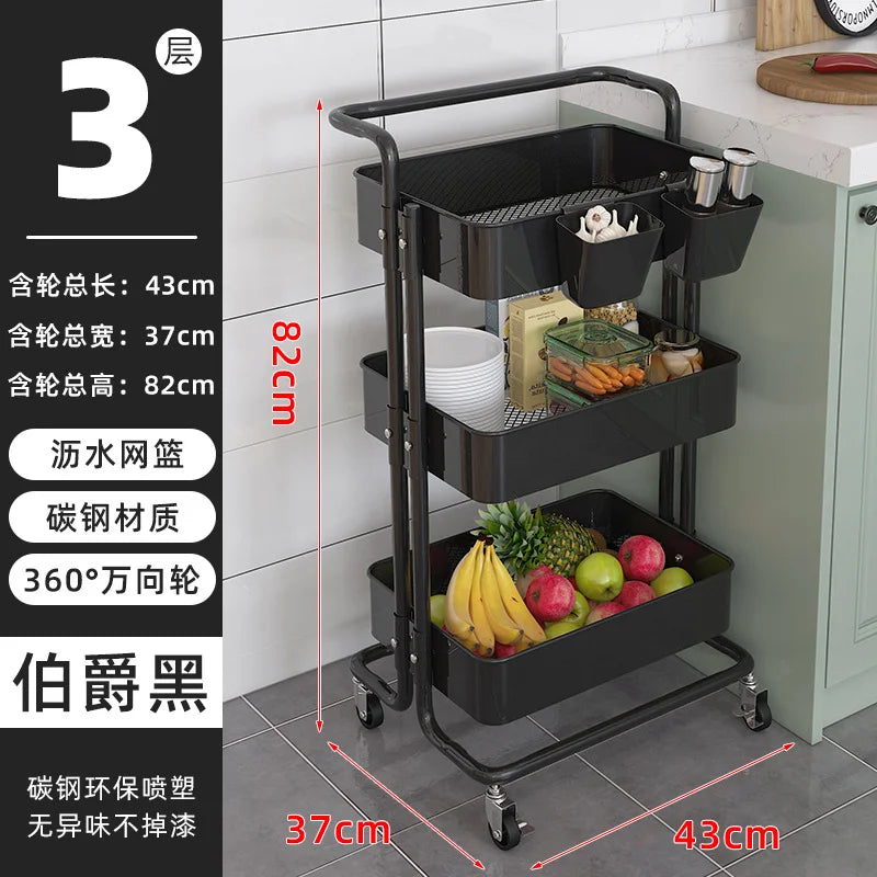 Slim Roll Basket Office Bathroom Use Food Storage Tier 3 Layer Rotating Utility Trolley Islands Mobile Kitchen Cart with Wheels